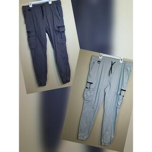Lot 2 Free Planet Pants Mens XL Gray Jogger Cargo Taper Leg Cotton Blend Outdoor